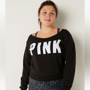 PINK Fleece Cropped Sweatshirt - Medium  - Black